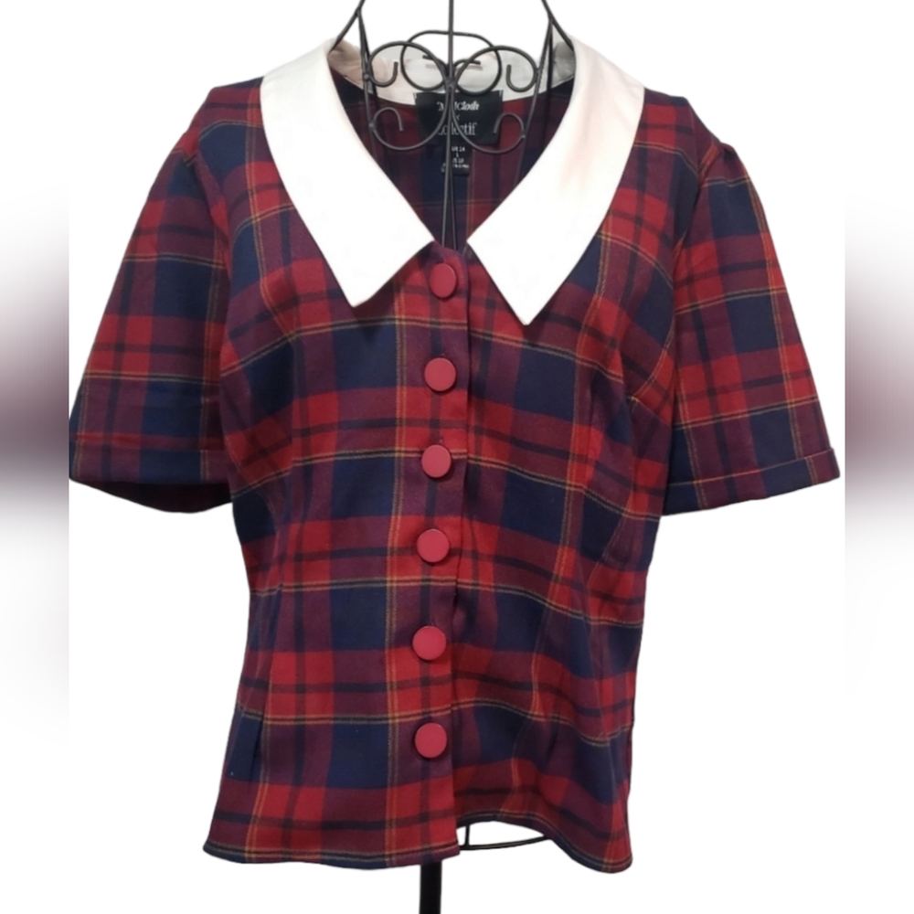 Modcloth × Collectif plaid collar school girl style button down top sz